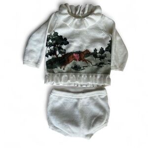 Janie and Jack White Knit Two-Piece Set with Horse Motif